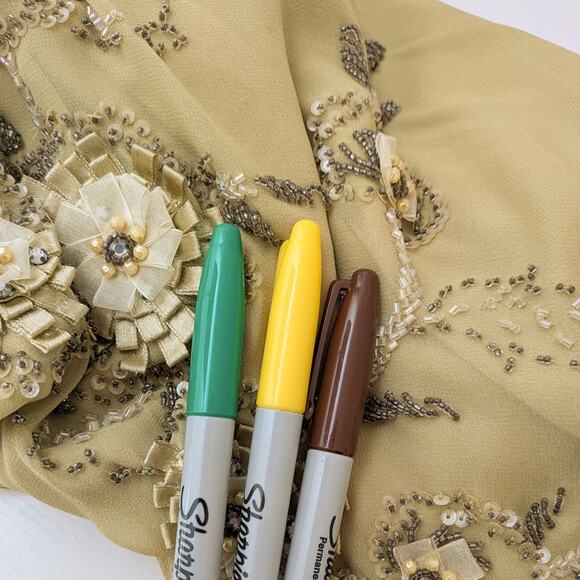 Vintage Sue Wong Silk Maxi Dress Gown 10 Green Y2K Fairy Floral Bead Grunge - Picture 14 of 16